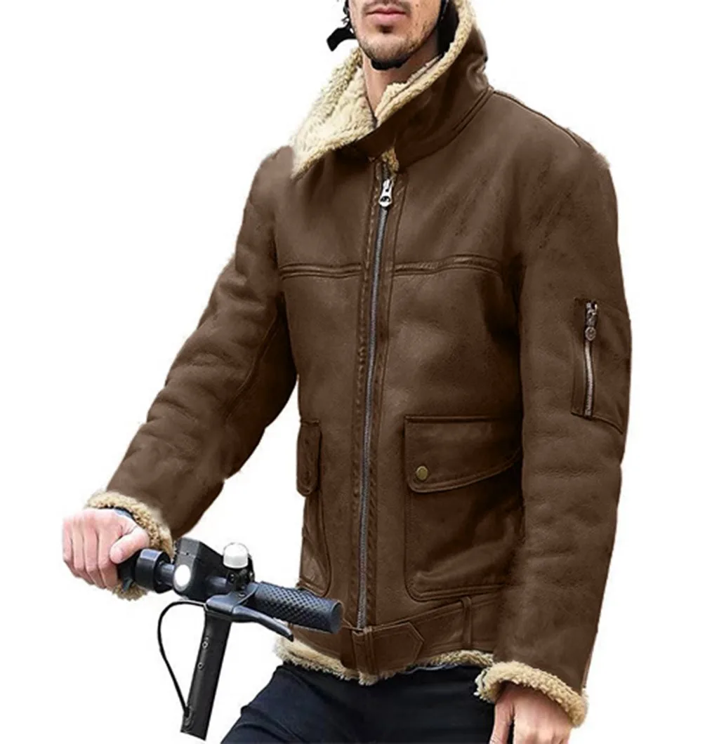 Зимняя кожаная мужская флисовая утепленная куртка, Мужская мотоциклетная куртка на молнии с длинным рукавом, мужская куртка Gh6
