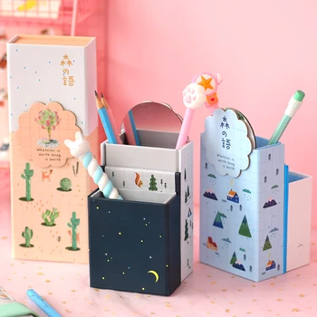 

Cute Multifunctional Pencil Case Creative Folding Pen Holder With Small Mirror Student Stationery Office Storage Box Kids Gifts
