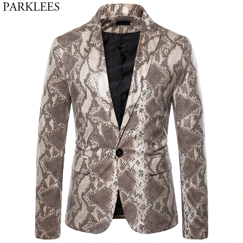 

Ugly Snake Pattern Print Suits &Blazer Male Slim Fit One Button Club Party Blazer Jacket Men Stage Prom Costumes for Singers 2XL