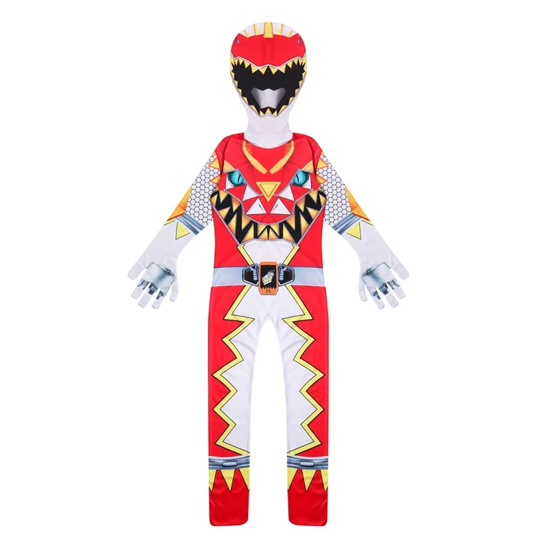 Halloween Children Power Costume Lycra Spandex Samurai Halloween Party Cosplay Red/Pink/Blue/Green/Yellow Ranger Suit for Boys