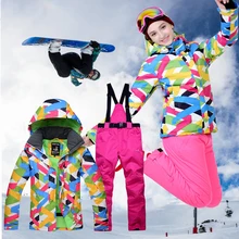 Высокое качество, Зимний водонепроницаемый лыжный костюм для женщин, сноуборд, лыжная куртка+ штаны, ветронепроницаемый костюм для катания на коньках, комплект, уличная походная термокуртка