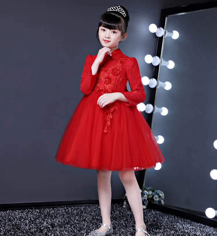 red 2 short Элегантное платье принцессы с цветочным узором для девочек; кружевное платье с цветочным узором для свадебной вечеринки; платье для девочек на выпускной, выпускной, праздник, выпускной вечер; платье на год - Цвет: red 2 short