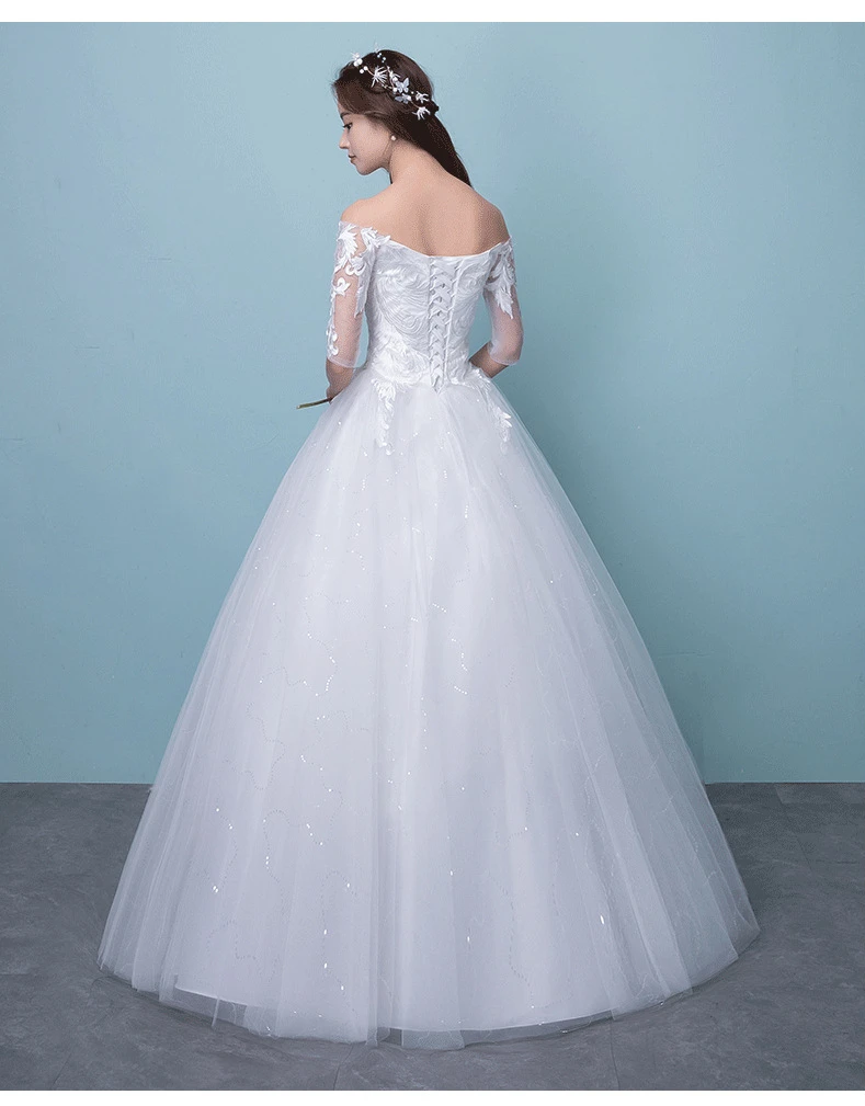 Vestido De Noiva Иллюзия Свадебные платья бальный халат с рукавами до локтя с плеча кружева вышивка вечернее платье невесты Gelinlik