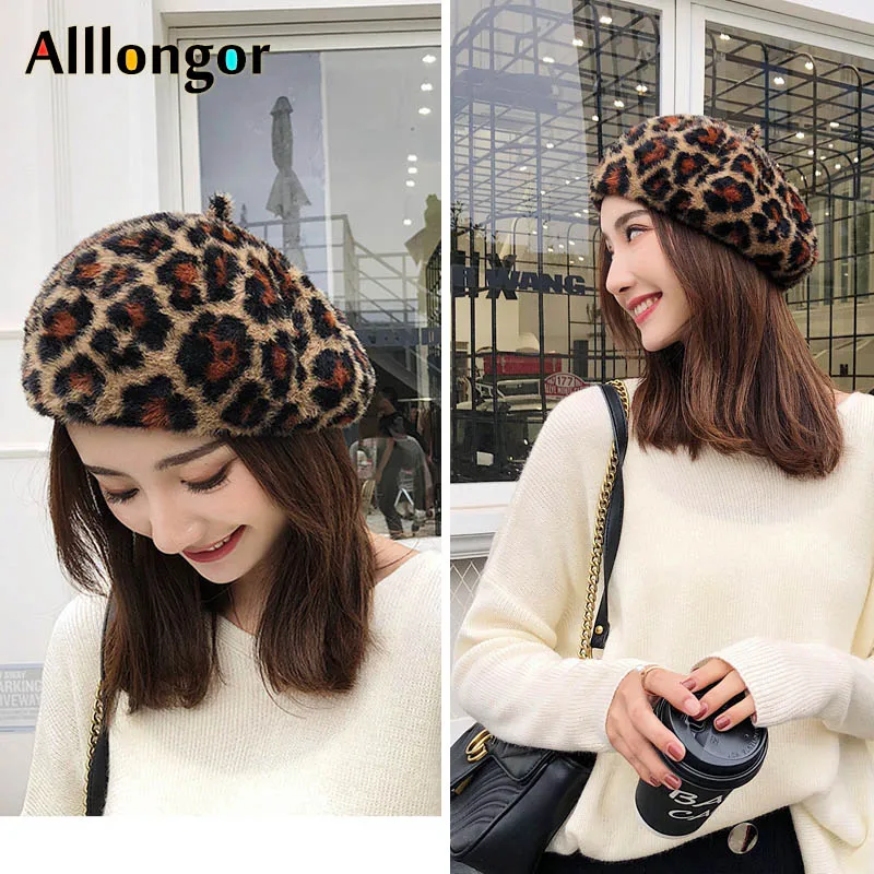 Высокое качество осень 2020 Зима Теплый леопардовый принт берет женский кроличий