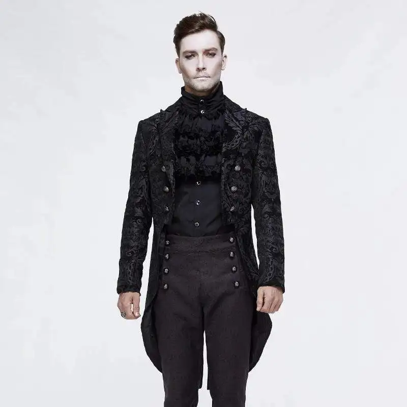 

Devil Fashion Men's Goth Jacquard Double-breasted Black Dovetail Overcoat CT105