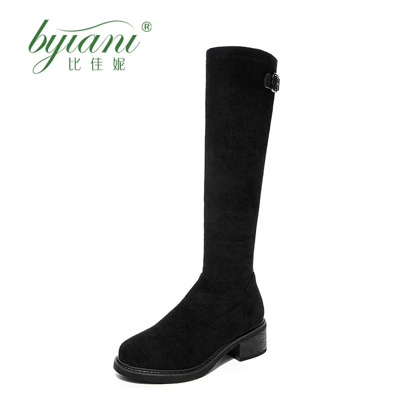 

2019 New Style Korean-style Stretch Boots Hose Boots Autumn & Winter Knee Chunky-Heel Boots Knight Boots Thin Boots
