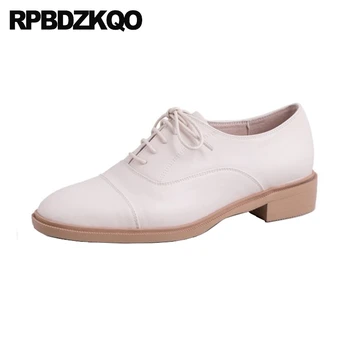 

ladies vintage women oxfords shoes round toe size 35 designer brown japanese lace up white chinese flats genuine leather 2019