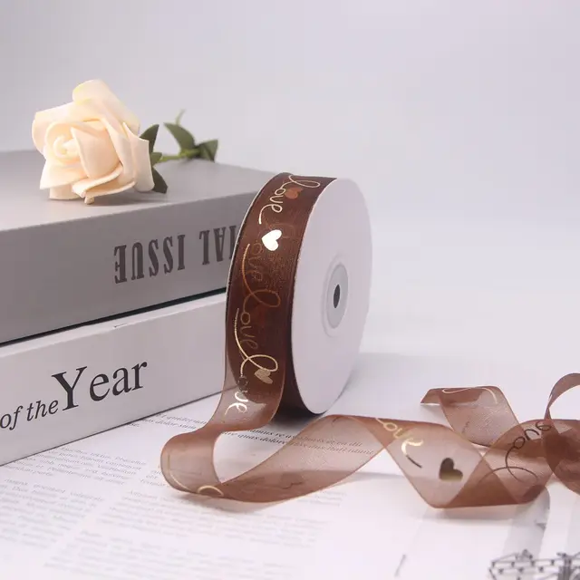25mm Wide-Sided Ribbons Like You Confession Bowknot Wedding Gauze Christmas Party Packaging Decoration Lace Crafts Ribbon Brown