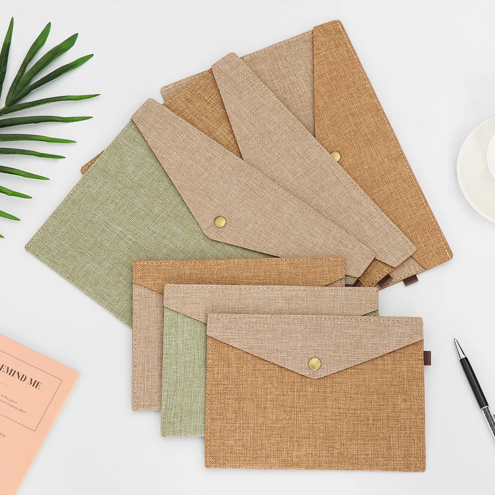 A4/A5 Simple Elegant Big Capacity Document Bag Imitation Linen Canvas Felt File Bag Briefcase File Folders Office School Supply