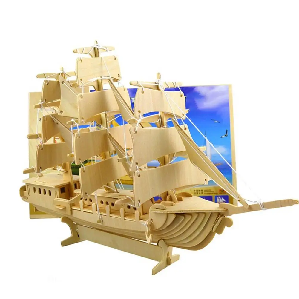 

3D Wooden ship Jigsaw Toys Learning building ferry model DIY sailing boat plane puzzle Aircraft gift kids car toy for children