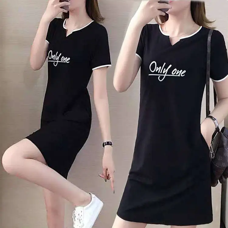 

Dress Summer Small Fresh Large Size Dress Large GIRL'S Mid-length Students Korean-style Cover Belly by Age Short-sleeve Dress
