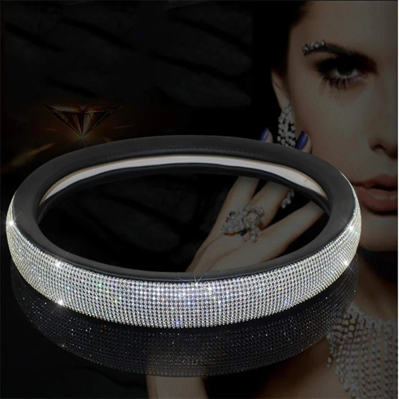 Автомобильные чехлы на рулевое колесо Авто Кристалл Блестящий Алмаз Bling кожа противоскользящее покрытие крышка аксессуары для интерьера для девочек женщин