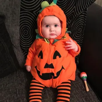 

0-2Y Baby Boys Girls Newly Cosplay Halloween Toddler Kid Pumpkin Print Sleeveless Hooded Romper Jumpsuits Baby Clothes Cn