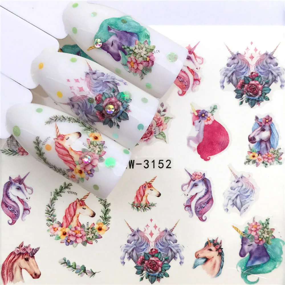 Nails Stickers Maple Leaf Seahorse Nail Sticker Pattern Transfer Nails Series Watermark Nail Decals Flowers Butterflies Color