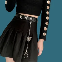 Punk Belt for Women Designer Personality Butterfly Belt Fashion Luxury Belts Chain Denim Lady Decoration Waist Famale Punk Rock