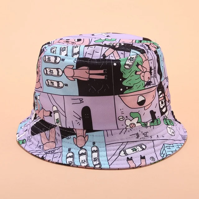 IKFUNII Ins граффити Скейтбординг свинья ведро шляпы повседневные шляпы от солнца уличные головные уборы для пляжа путешествия - Цвет: Лаванда