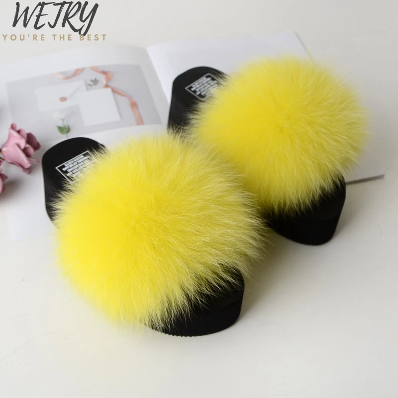 

2020 New fox fur slippers Women Fox Home Fluffy Sliders Comfort With Feathers Furry Summer Flats Sweet Ladies Shoes