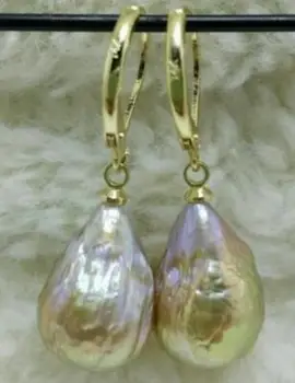 

free shipiing Huge AAA South Sea Natural Baroque Pearl Earrings 14K/20 YELLOW GOLD