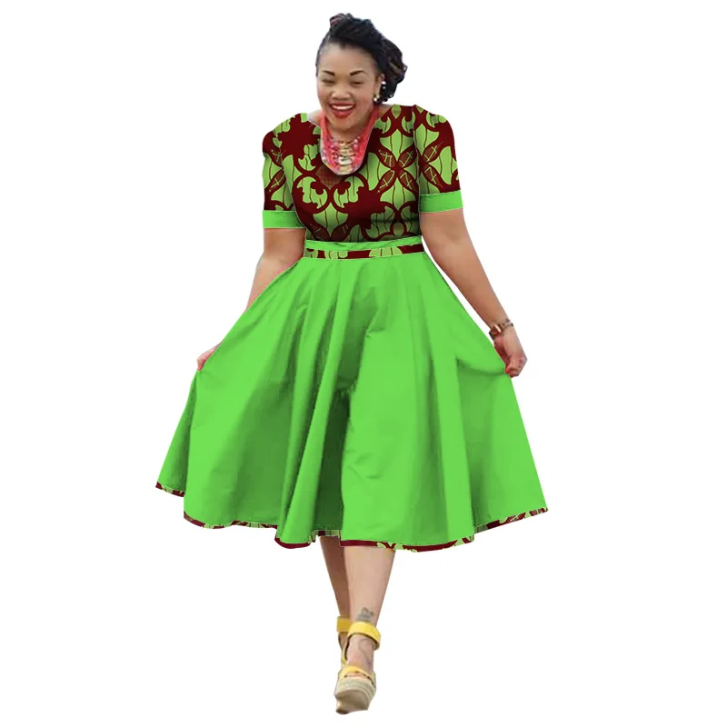 Одежда размера плюс летнее платье африканская традиционная одежда для женщин Bazin Riche Платье с принтом в африканском стиле короткий рукав WY733