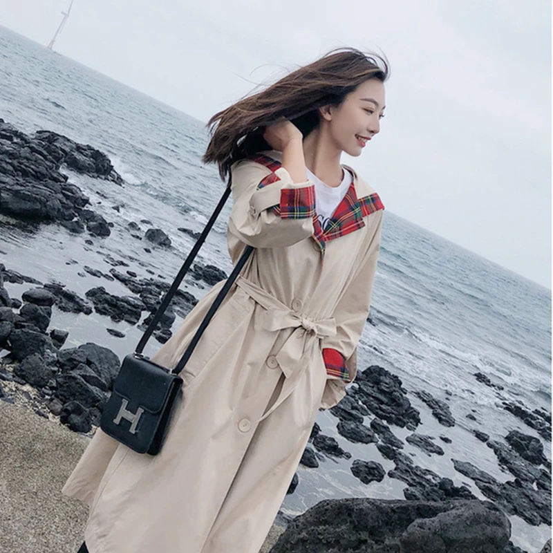 

Fashion Trench Coat Women Sweet Windbreaker Elegant Slim Long Coats Casual Spring Autumn Hooded Outwear Korean Clothes D37