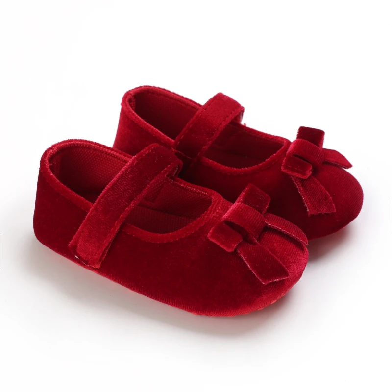 Prewalker Newborn Baby Plush Bow Solid Color Soft Comfort 0-18 Months Baby Casual Shoes Toddlers 1