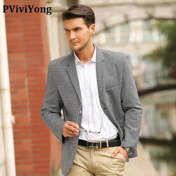 

PViviYong brand 2020 Koera high quality men's top suit jacket Dark grey grid leisure business slim fit suit men blazer 1716