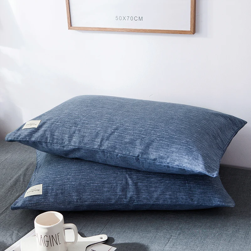 2 high quaility brocade blue cotton pillowcases home bed activated dyed solid color luxury pillowcover free shipping 48*74cm