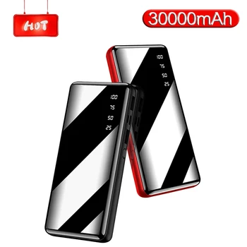 

Power Bank 30000mAh Mirror Screen External Battery Portable Fast Charging LCD Digital Display LED Lighting Travel Power Bank