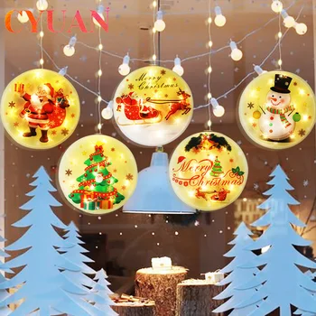 

CYUAN Christmas Round Circle Lights Christmas Decoration Window Light Christmas Decoration For Home 2020 New Year Party Supplies
