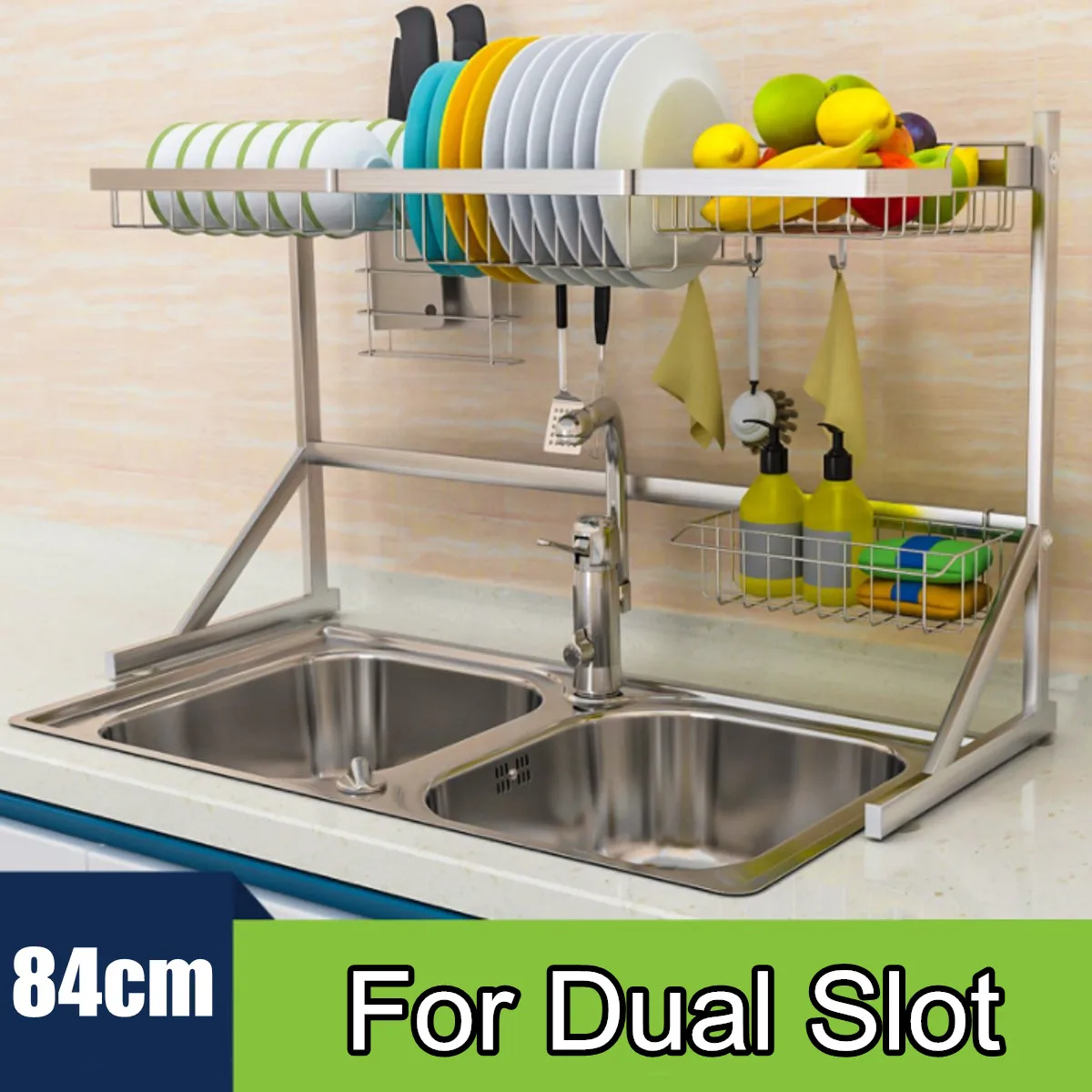 2 Layers Multi-use Dishes Rack Stainless Steel Single Dual Sink Drain Rack Kitchen Oragnizer Rack Dish Shelf Sink Drying Rack