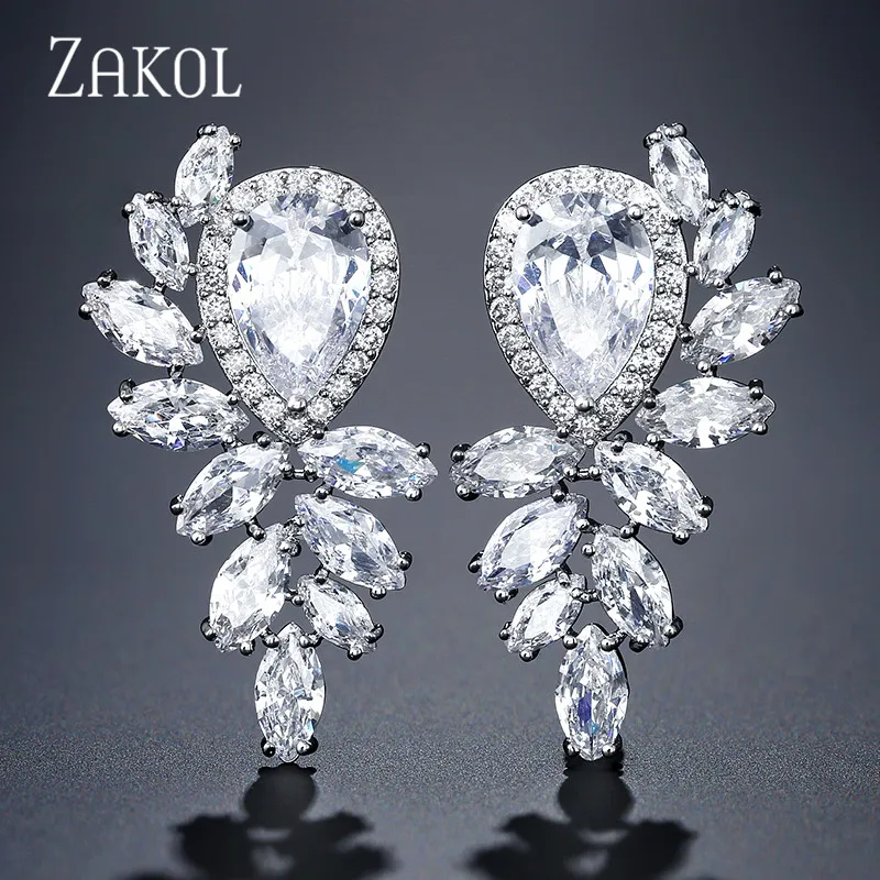 White Color ZAKOL популярные свадебные серьги-подвески с кубическим цирконием маркизы для элегантных женщин тренд капли воды Свадебные украшения FSEP2330 - Окраска металла: White Color