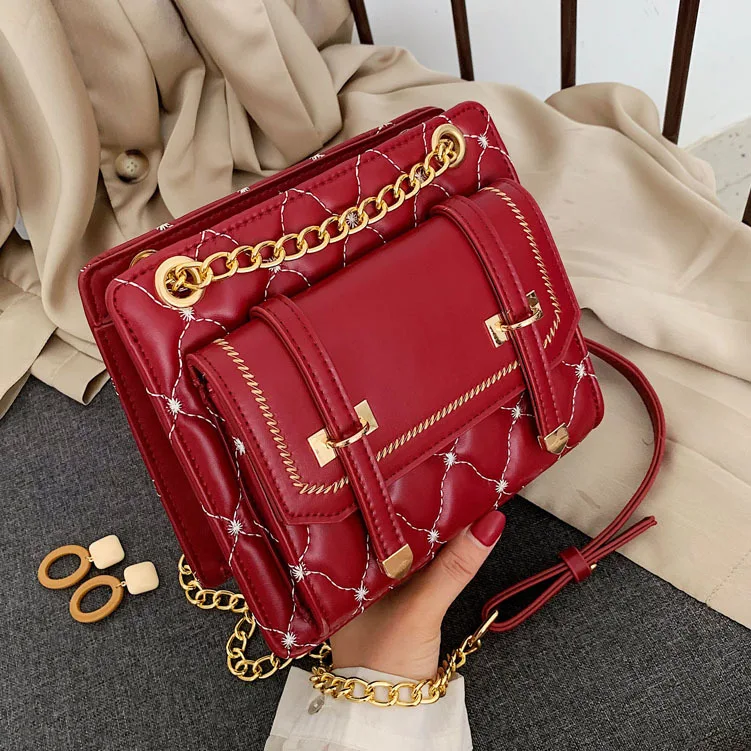 

2019 New Style Shoulder Chain Rhombus Spiraea Summer Versitile Fashion INS Western Style Textured Online Celebrity Bag Women's