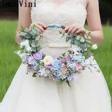 JaneVini, Радужный цветок макарон, Свадебный венок, портативный свадебный букет, искусственная голубая корзина, декорация молотка