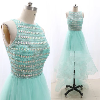

MACloth Aqua Sheath O Neck Floor-Length Long Crystal Tulle Prom Dresses Dress M 268597 Clearance