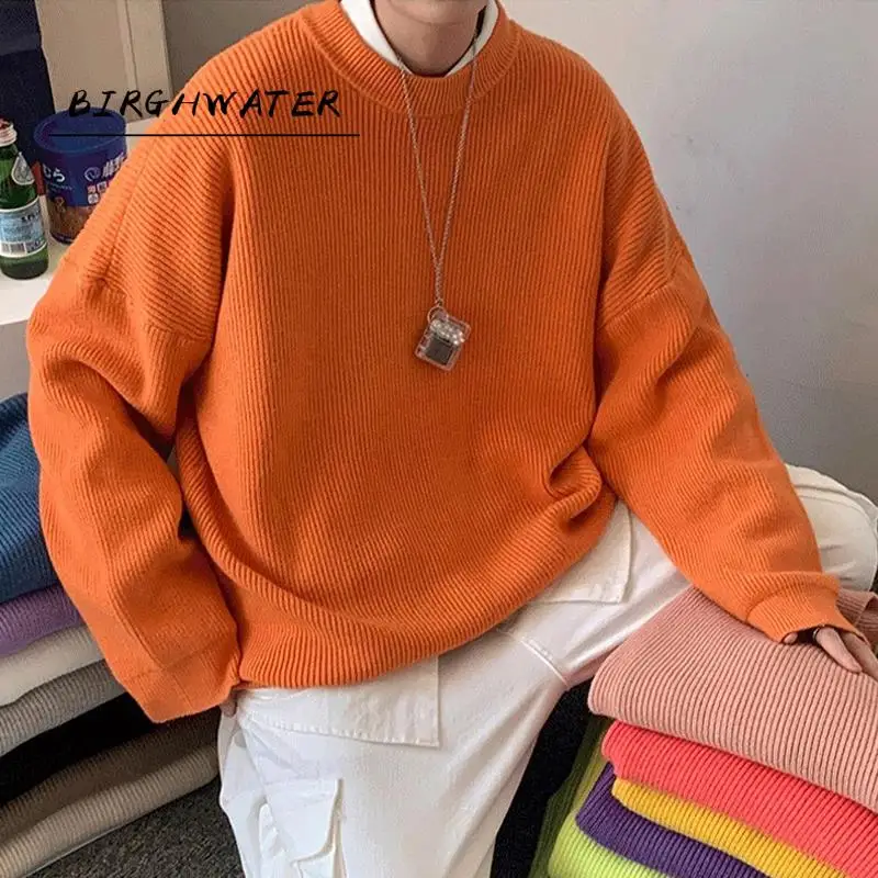 

Mens Solid Harajuku Warm Knitted Sweaters Pullover 2020 Men Vintage 15 Colors Winter Sweater Male Japanese Wool Sweater
