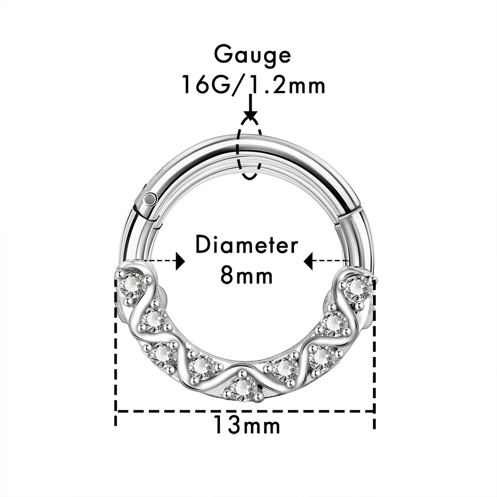 Корпус панк 16 г 316L хирургические стальные шарнирные сегментные кольца CZ с волнообразными линиями Daith серьги обруч перегородка ювелирные изделия для женщин