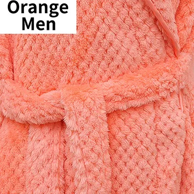 Men Orange Удлиненный теплый фланелевый банный халат для женщин и мужчин, зимнее кимоно, халат, роскошный термо халат, халаты для подружки невесты, ночная рубашка - Цвет: Men Orange