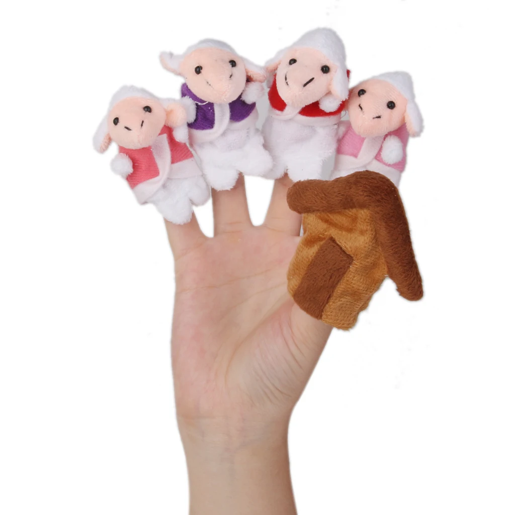 10pcs Baby Kids Plush Finger Puppets Toys Fairy Wolf and Seven Little Goats