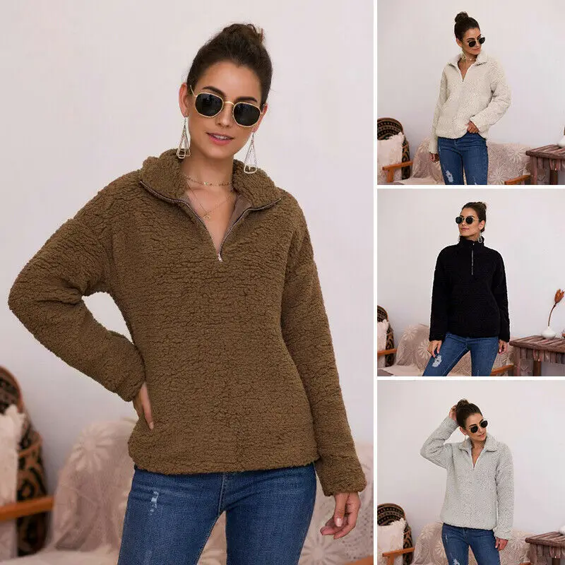 

Women's Winter Warm Shirt Casual Loose Pullover Faux Fur Tops Long Sleeve Blouse