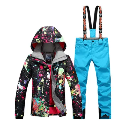 one GSOU SNOW Winter Ski Jacket+Pants Womens Snowboarding Suits Super Waterproof Breathable Ski Suit Female - Цвет: one
