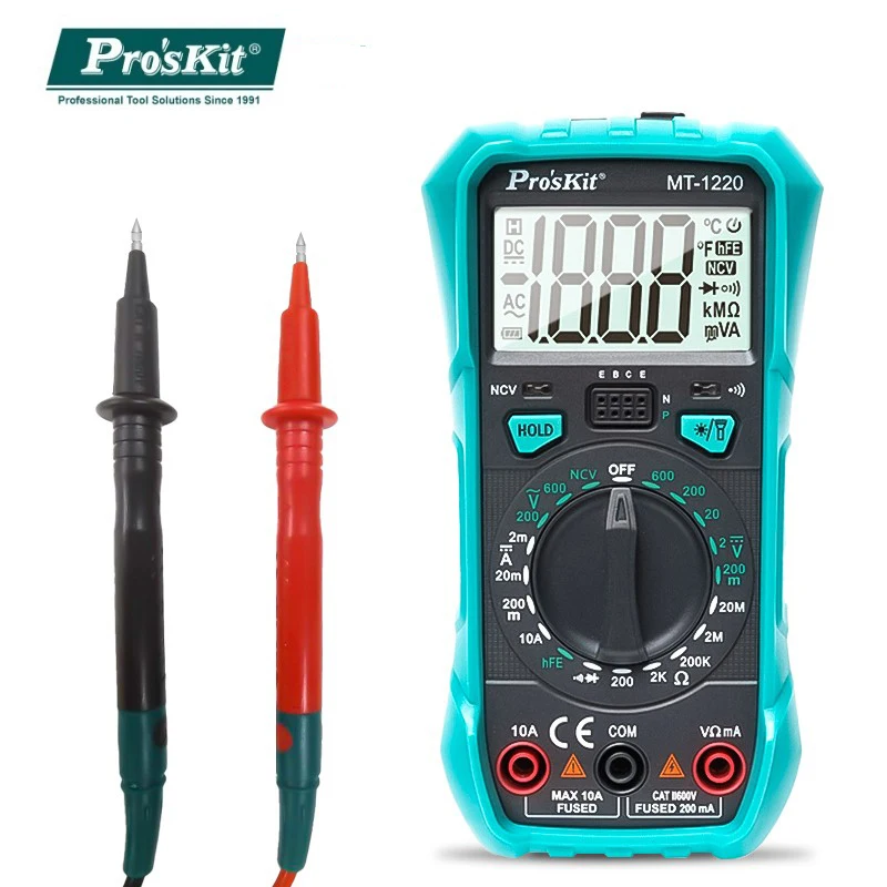 Цифровой мультиметр Pro'sKit MT-1220-C 3 1/2 электрический ACV DCA DCV сопротивление проверка