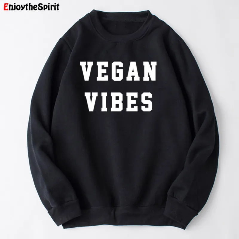 Vegan Vibes свитер с принтом для женщин черный o-образный вырез длинный рукав Женские однотонные толстовки женская уличная Свободная Толстовка