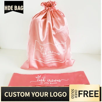 

30pcs 30x40cm Custom Silk Satin Hair Bag Pink Color Bundles Wigs Extensions Drawstring Packaging Bag
