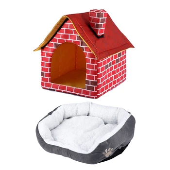 

1Pcs 50 X 40Cm Cashmere Dog Paw Pattern Pet'S Nest & 1Pcs Portable Folding Dog House