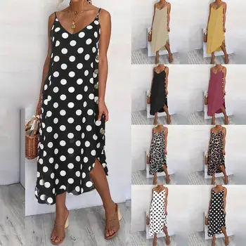 

Plus Size Summer Dress 2020 Celmia Women Bohemian Leopard Print Midi Dresses Sexy Sleeveless Straps Buttons Beach Robe Vestidos