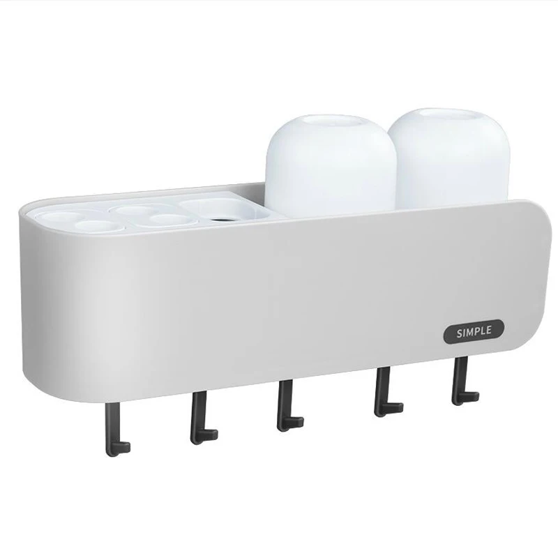 Светло-серый Bathroom wall-suction Toothbrush Holder Wall Mount Bathroom Cleanser Storage Rack Bathroom Accessories Set - Цвет: Светло-серый