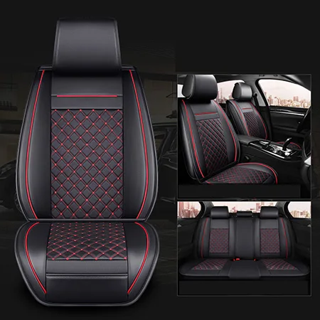 Универсальные автомобильные чехлы из искусственной кожи для Ford mondeo Focus 2 3 Fiesta mondeo Edge Explorer aurus S-MAX автомобильные аксессуары - Название цвета: Black red standard