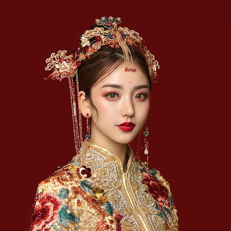 HIMSTORY Высококачественный традиционный китайский стиль Свадебный головной убор Ретро Феникс Принцесса шпильки свадебные аксессуары для волос