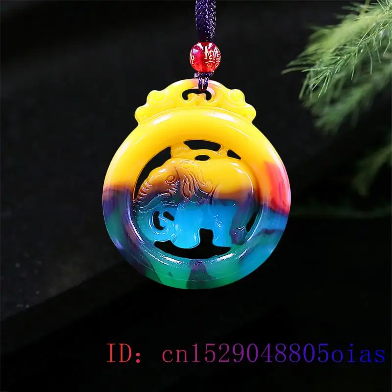 Color Jade Elephant Pendant Jadeite Jewelry Necklace Amulet Double