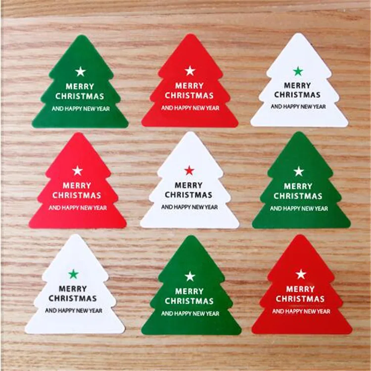 50Pcs/Lot 5Sheets Merry Christmas Pine Tree Red Green White Packaging Sealing Label Kraft Sticker Baking DIY Gift Stickers | Канцтовары
